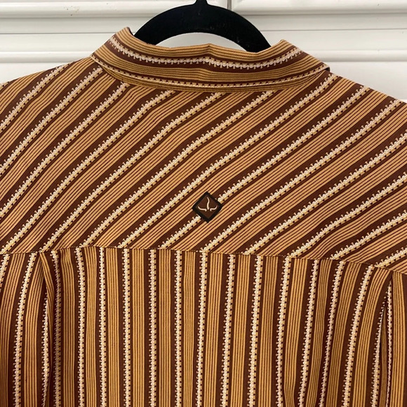 RARE Prana Long sleeve button down collared brown shirt size large old logo - Picture 5 of 17